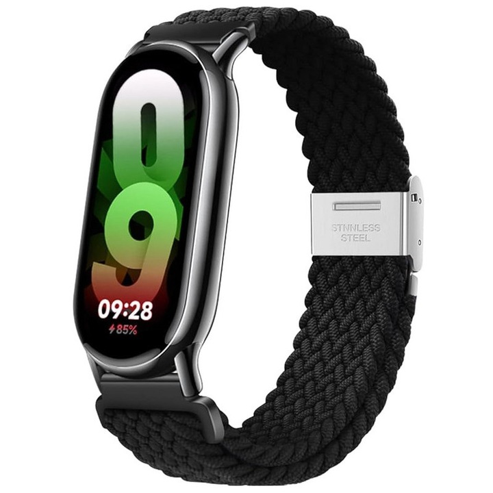 Каишка за фитнес гривна, съвместима с xiaomi mi band 8, JENOUS®, еластични найлонови каишки, с метални закопчалки, черна