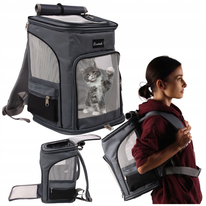 Rucsac De Transport, Pentru Caini Sau Pisici De Talie Mica, Suporta Pana La 7,5 kg, Design Ergonomic, Material Respirabil, Curele Ajustabile, Ideal Pentru Plimbari Lungi Sau Drumetii, Culoare Gri