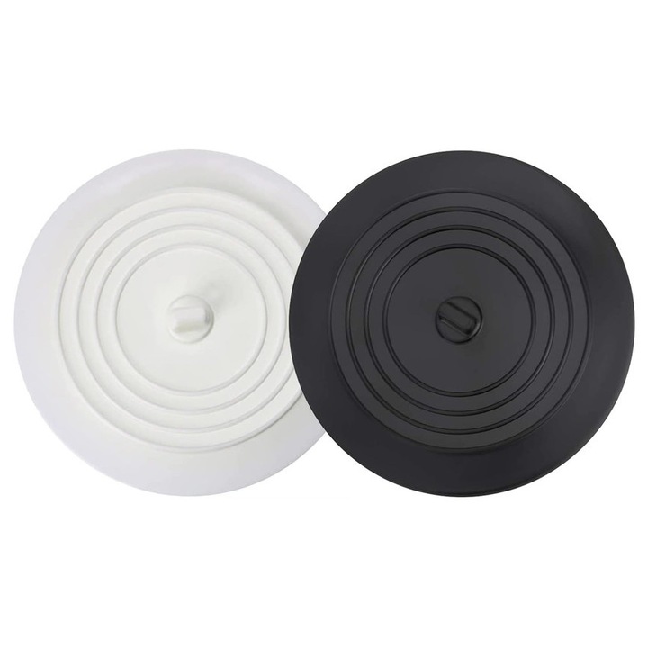 Set 2 dopuri pentru cada, JENOUS®, silicon, anti gandaci si mirosuri neplacute, universal, Alb/Negru