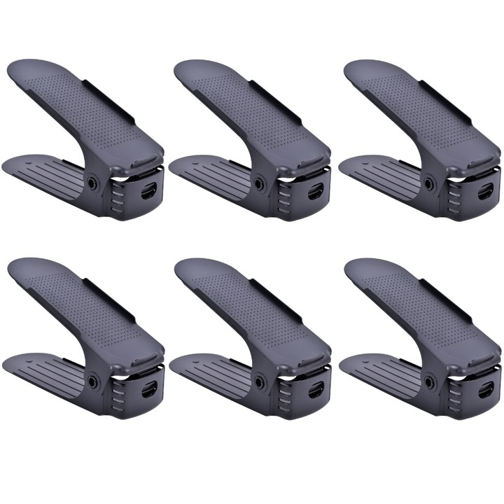 Organizator suport pantofi Zenai, 3 niveluri de reglare pe inaltime, 6 bucati, Negru