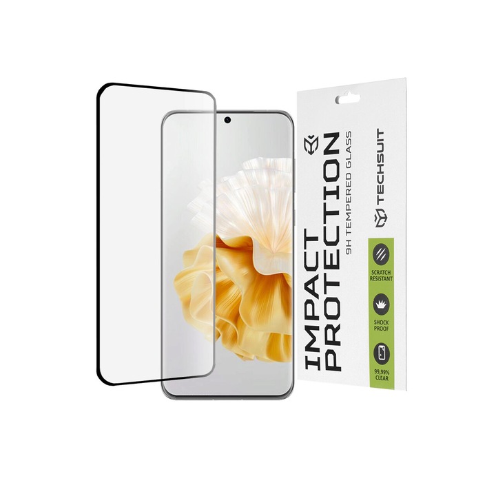 Üvegfólia Huawei P60 Pro készülékhez – 111D teljes burkolat / teljes ragasztós üveg / 3D ívelt képernyő - fekete
