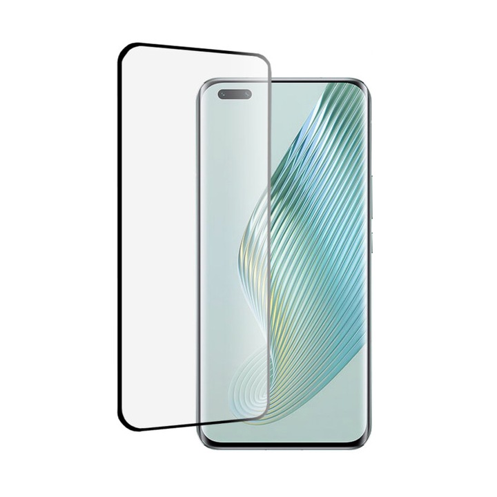 Honor Magic5 Pro-val kompatibilis védőfólia, ívelt képernyő, rögzített üveg, fekete-átlátszó