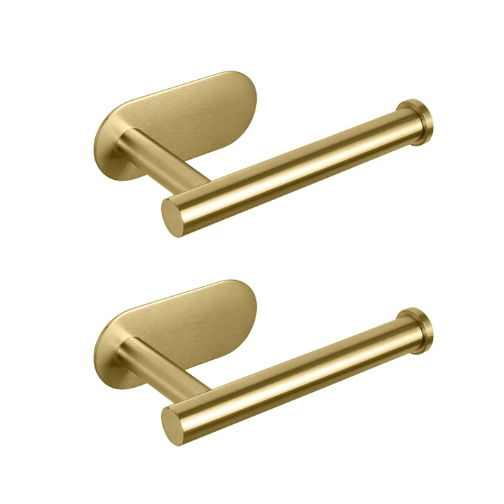 Suport hartie igienica, Axroad Mall, Suport pentru toaleta autoadeziv, Fara gaurire, Rezistent la umiditate si rugina, Montare pe perete, Usor de curatat, Durabil, Pentru bai, bucatarii, dormitor, Inox, 16x8x4.5cm, Auriu