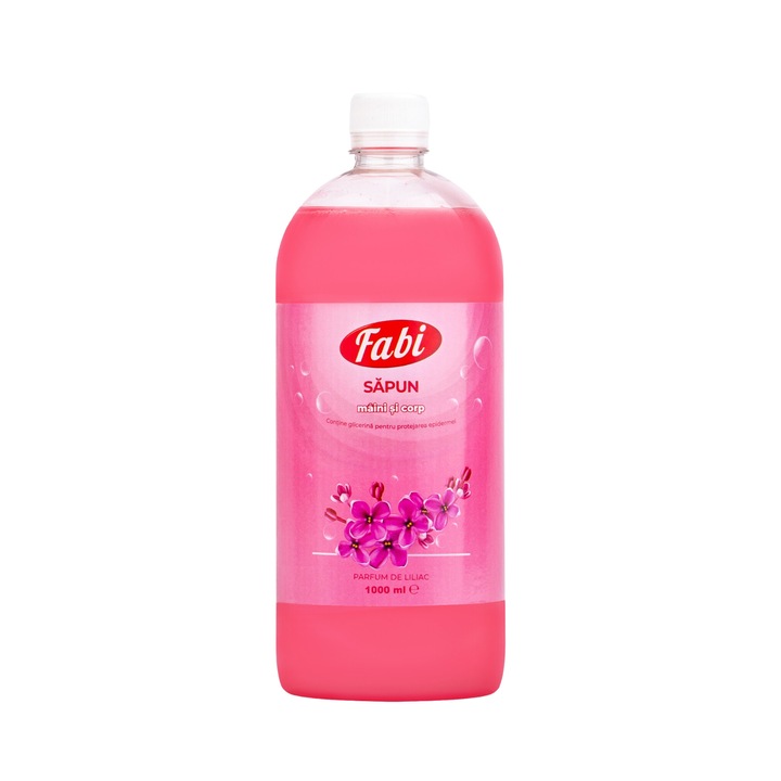 Sapun lichid, Fabi, 1L, roz, curatare delicata, parfum flori de liliac