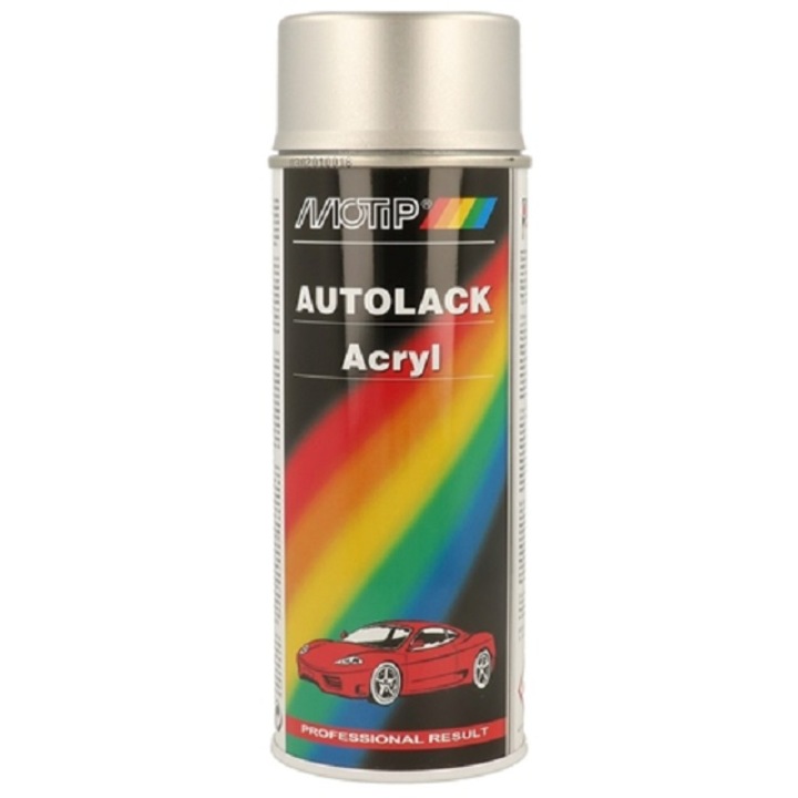 Spray vopsea retus auto Motip Kompakt Autolack Acryl, culoare argintiu metalizat, uscare foarte rapida, 400 ml
