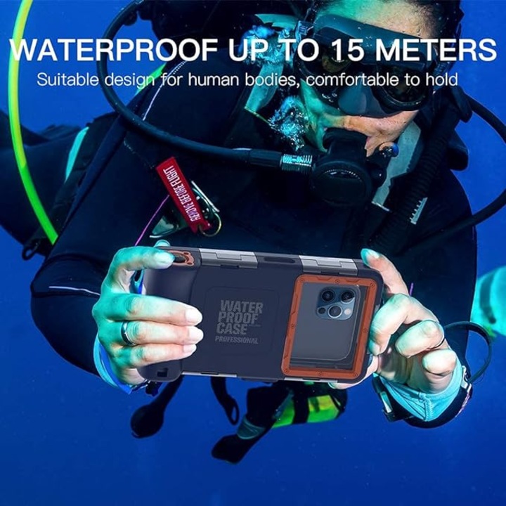 Husa subacvatica waterproof profesionala, ShellBox IPX8, 6 "8", albastru