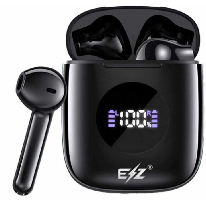 ElectroZed® Vezeték nélküli fülhallgató, Bluetooth 5.3, Sport, Tiszta telefonálás, Led kijelző, Kompakt kialakítás, Kényelmes, Mágneses tok, Vízálló, akár 50 órás autonómia, Fekete