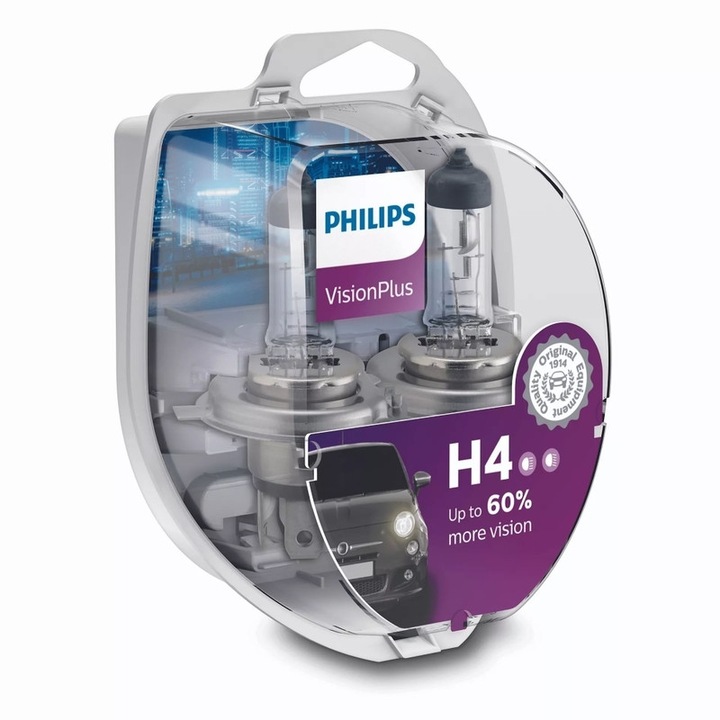 Комплект 2 крушки за фарове H4 P43T 60/55W 12V Vision Plus Philips