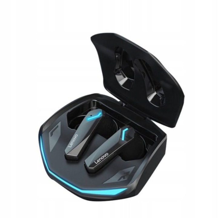 Безжични слушалки Lenovo GM2 Pro, Deep Bass 3D, Bluetooth 5.3, Автономия 8 часа, Обхват 10 м, Съвместими с Android и iOS, Батерия в кутията 350 mAh, Шумопотискане, Зареждане за 2 часа, 2 микрофона с Thinkplus, IPX7 сертификат, черен