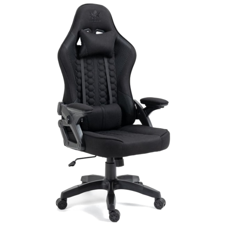 Геймърски стол, Feyton, 52 x 59 x 126 см, текстилен материал, Kraken Chairs, черно