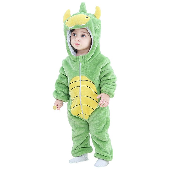 Kigurumi pizsama babáknak, puha és pihe-puha zöld anyagból készült jumpsuit, Zöld