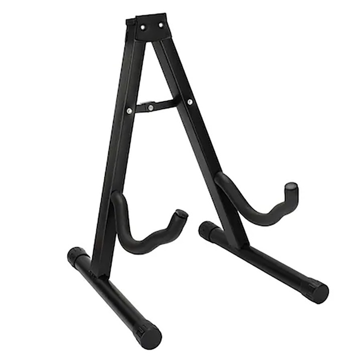 Suport chitara, Aluminiu/Caciuc, Portabil, Tip A, Pliabil, Cu picioare din silicon anti-alunecare, Usor de curatat si asamblat, Negru