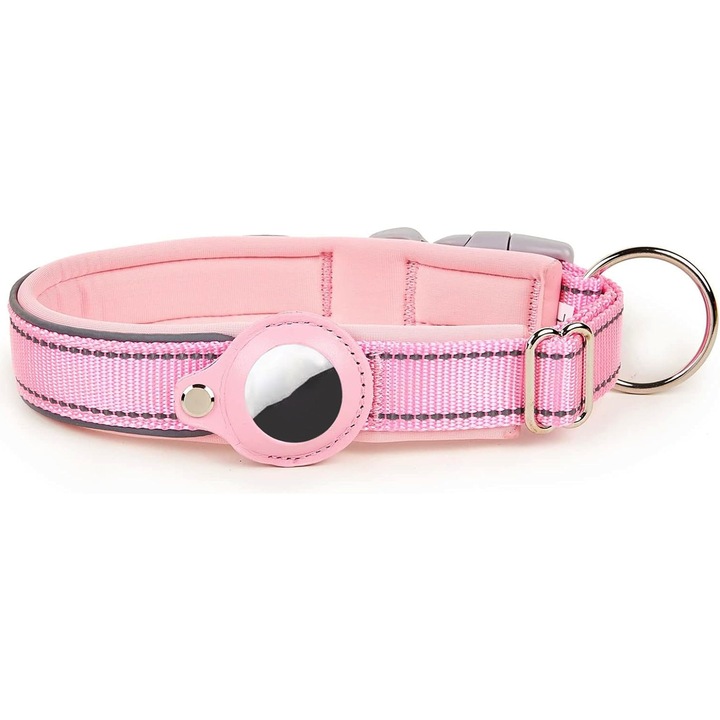 Airtag fényvisszaverő nyakörv kutyáknak, harapás elleni védelem a készülékhez, rózsaszín, S méret