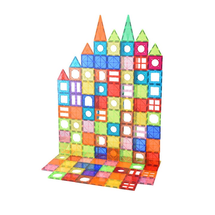 Магнитен конструктор със 100 части, многобройни възможности за изграждане, развива въображението и уменията за задълбочаване, Образователно-творчески, 3 години+, Многоцветен