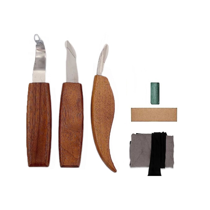 Професионален комплект инструменти за дърворезба, 5 части, дърво, с куфар за носене и съхранение, кафяв/сребрист
