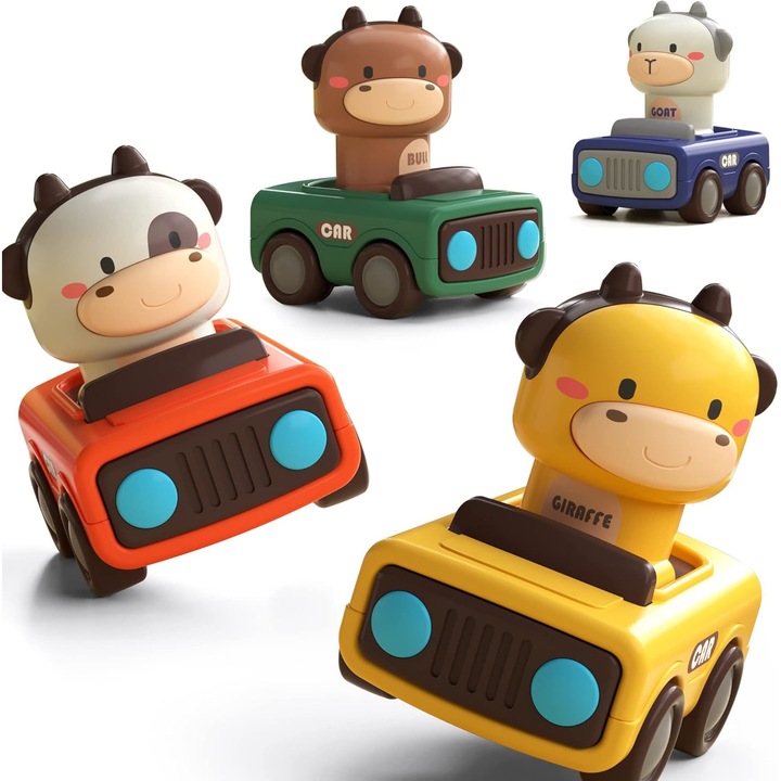 Комплект от 4 коли играчки Simply joy с животни за бебета, деца, момичета и момчета