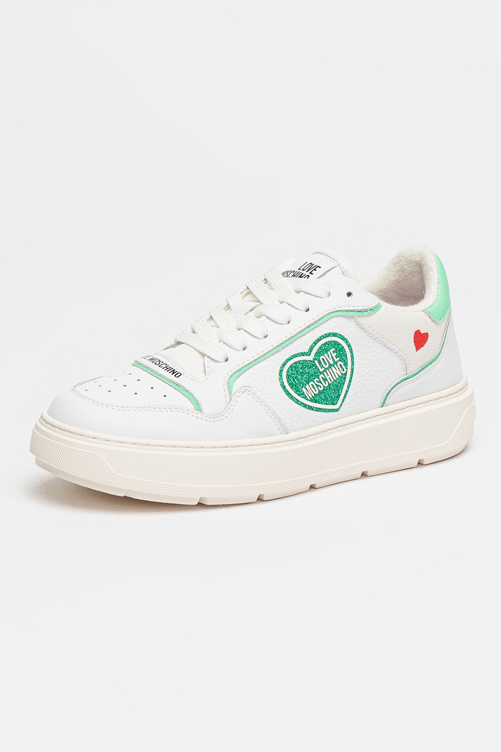 Love Moschino, Pantofi sport din piele cu garnituri din material