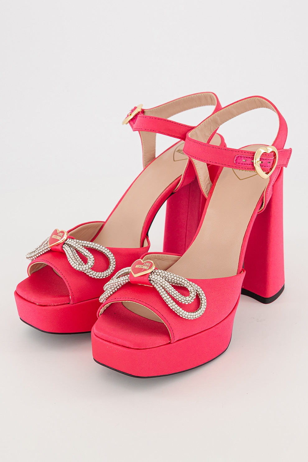 Love Moschino, Sandale de piele cu detaliu de lant, Fucsia, 40