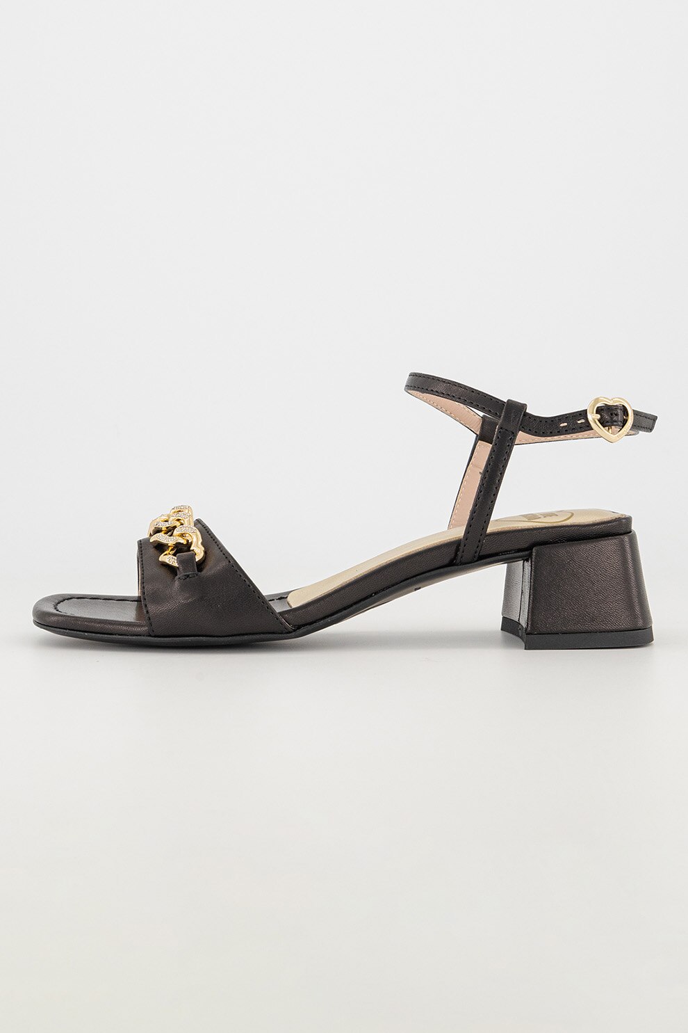 Love Moschino, Sandale de piele cu lant cu inimi, Negru, 36 - eMAG.ro