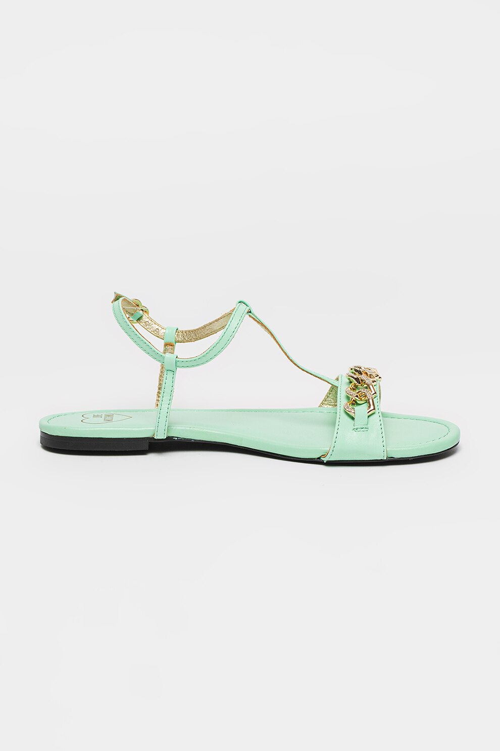 Love Moschino, Sandale de piele cu lant decorativ, Verde lime, 37
