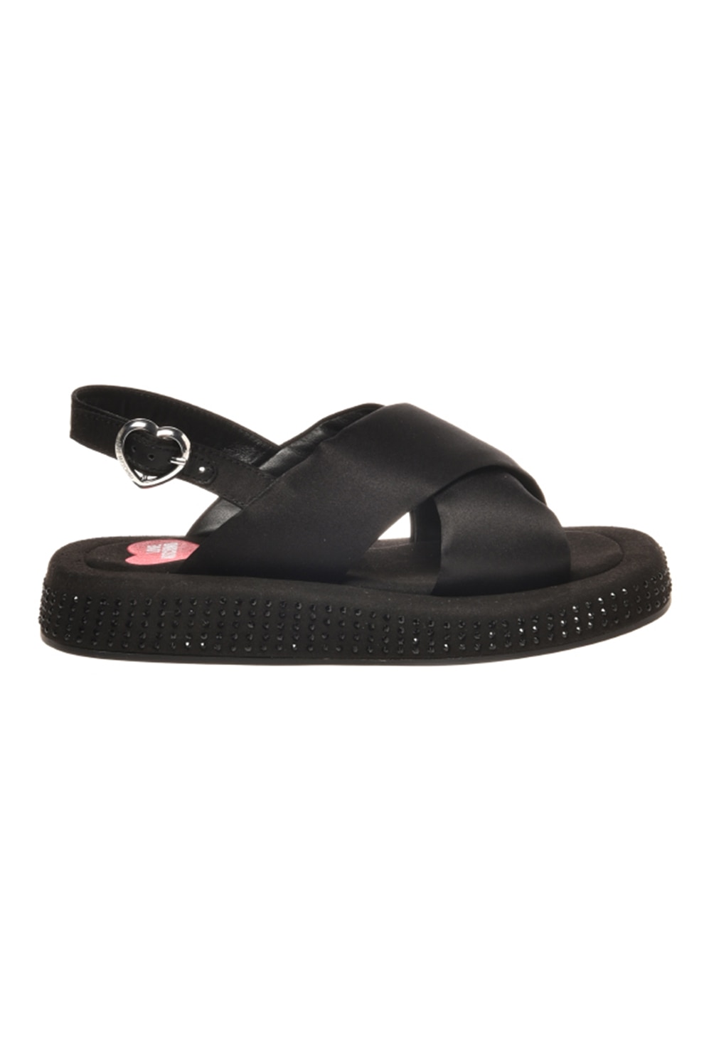 Love Moschino, Sandale de satin cu strasuri, Negru, 39 - eMAG.ro