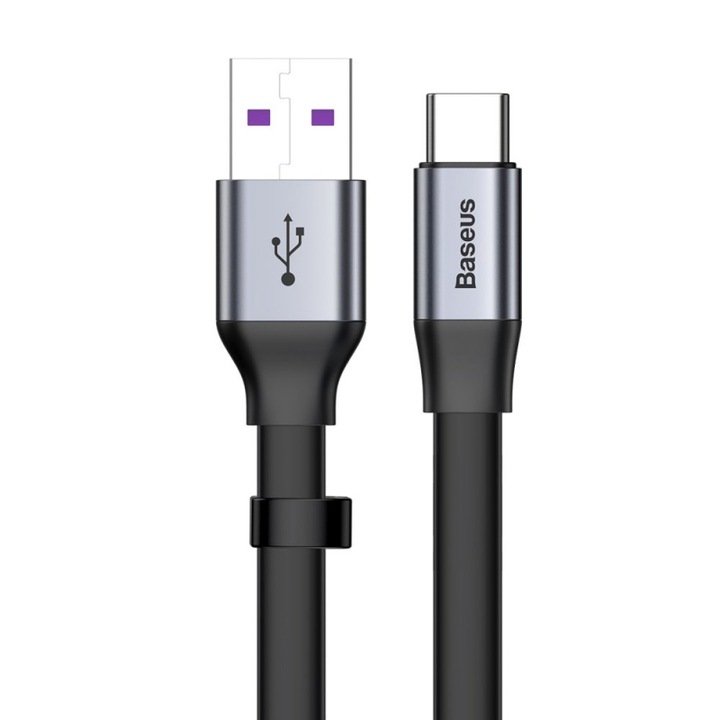 Töltő és adatátviteli kábel, USB-A csatlakozó USB Type-C csatlakozóhoz, 23 cm hosszú, fekete