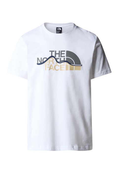 The North Face, Tricou cu imprimeu logo Mountain Line, Alb/Gri/Bej