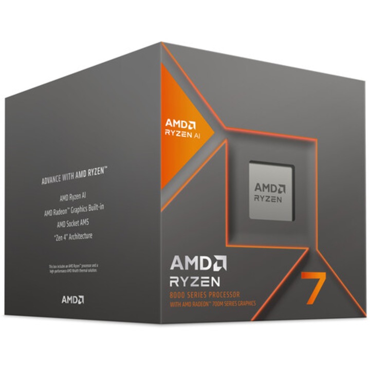 Процесор AMD Ryzen™ 7 8700G, 24MB, Up to 5.1GHz Max Boost, Socket AM5, Radeon™ Graphics 780M, Wraith SPIRE cooler
