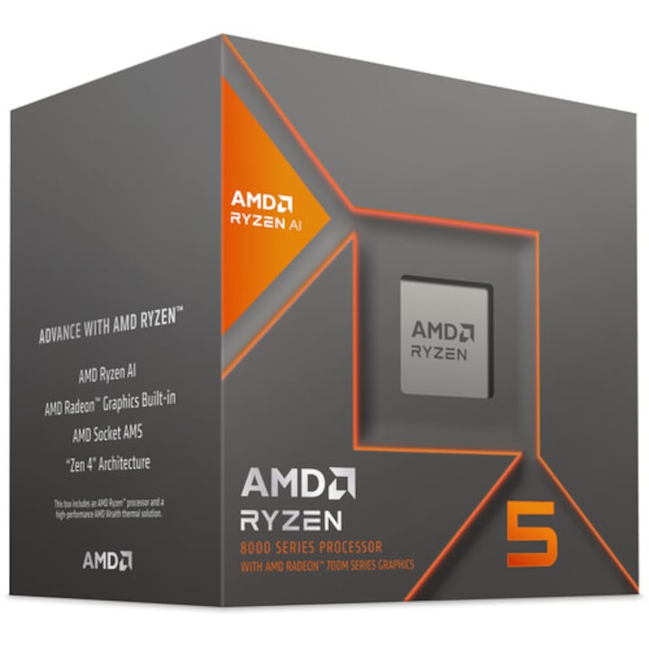 Процесор AMD Ryzen™ 5 8600G, 22MB, Up to 5.0GHz Max Boost, Socket AM5, Radeon™ Graphics 760M, Wraith Stealth cooler