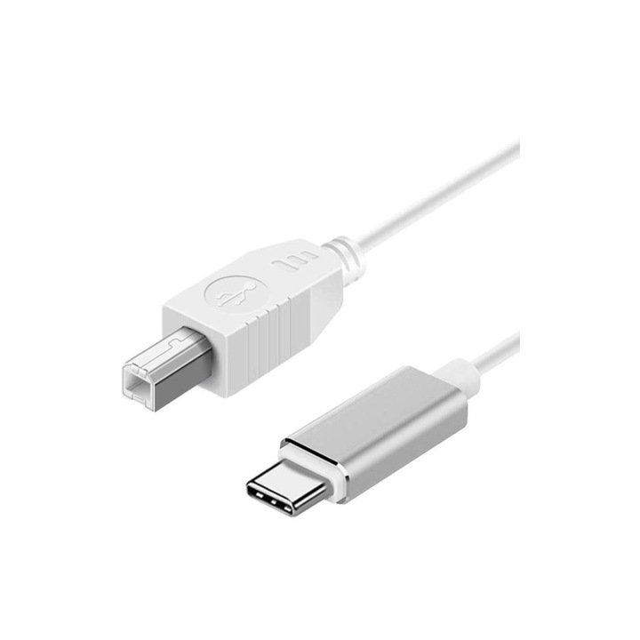Cablu conector imprimanta sau instrumente muzicale, USB B tata la USB Type-C tata, 1m lungime, Alb
