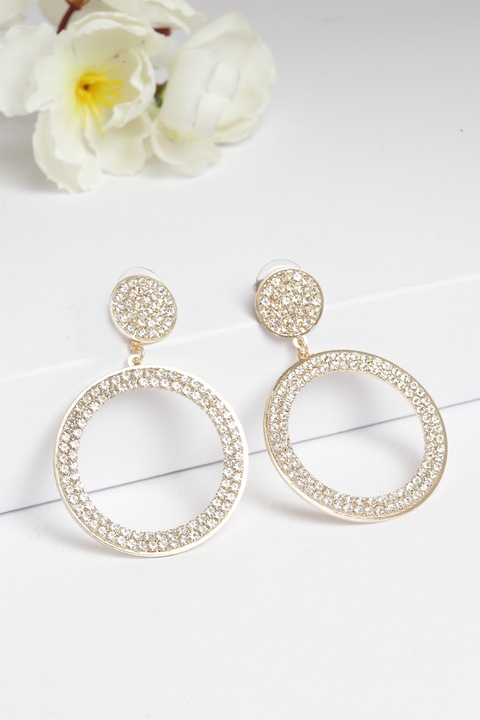 AVANT-GARDE PARIS, Cercei rotunzi cu cristale, Auriu, Transparent