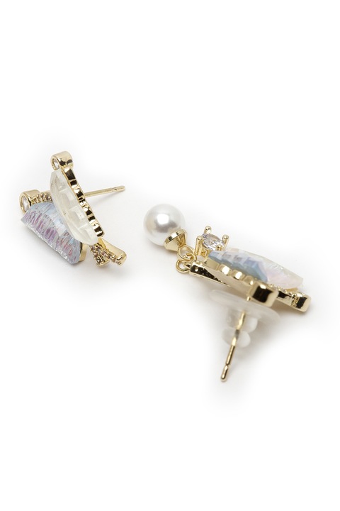 AVANT-GARDE PARIS, Cercei cu tija, in forma de fluture, din aur de 18K filat, Auriu, Alb