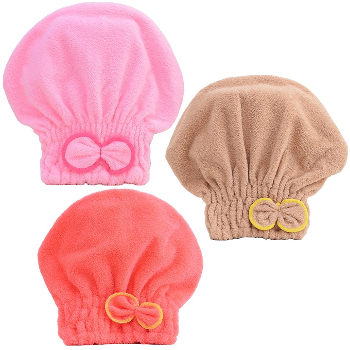 Комплект от 3 тюрбански кърпи, Axroad Mall, Бързосъхнеща, Супер абсорбираща, Не е лесна за набиване, Подходяща за измиване на лице, грижа за кожата, Полиестер, 25 x 24 см, Многоцветна