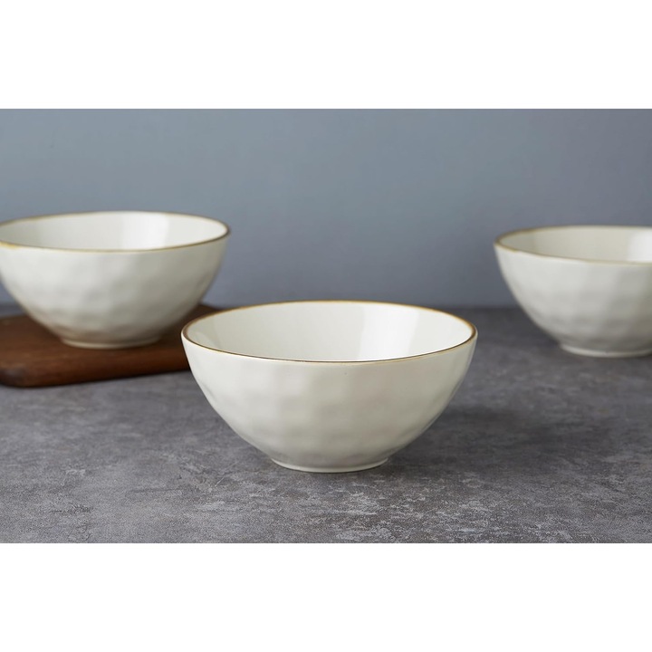 Set 4 boluri ceramica glazurata bej, texturate, 700 ml, 15x8 cm, Callena Belle Époque