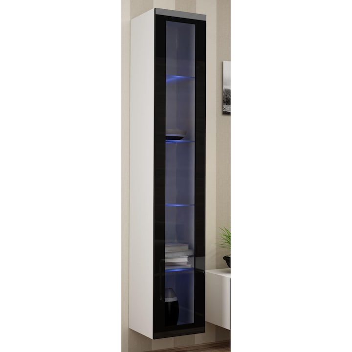 Vitrin, Cama bútor, fa/üveg, fehér/fekete
