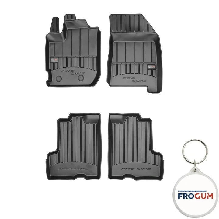 Set 4 covorase auto din cauciuc tip tavita ProLine 3D pentru Dacia Duster II, caroserie Suv, an fabricatie 01.2018 - prezent si breloc Frogum