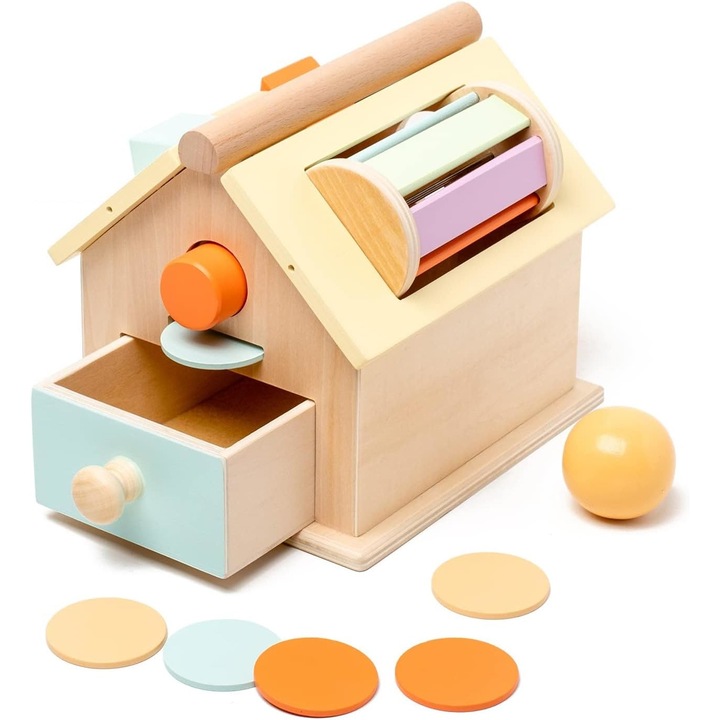 BYONDSELF® дървена Монтесори образователна играчка, сортировач на форми, въртящ се барабан, къща за хвърляне на монети, за момчета и момичета, 6-12 месеца