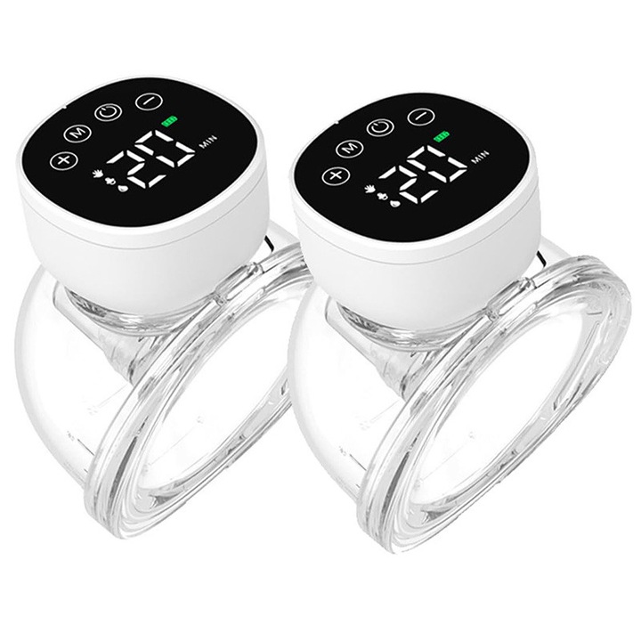 Pompa de San Electrica Dubla, JESWO®, 1200mAH, 180ml, ＜60dB, LED, Portabile, 5 moduri, 9 niveluri de aspiratiee, Electrice, Alb/Transparent