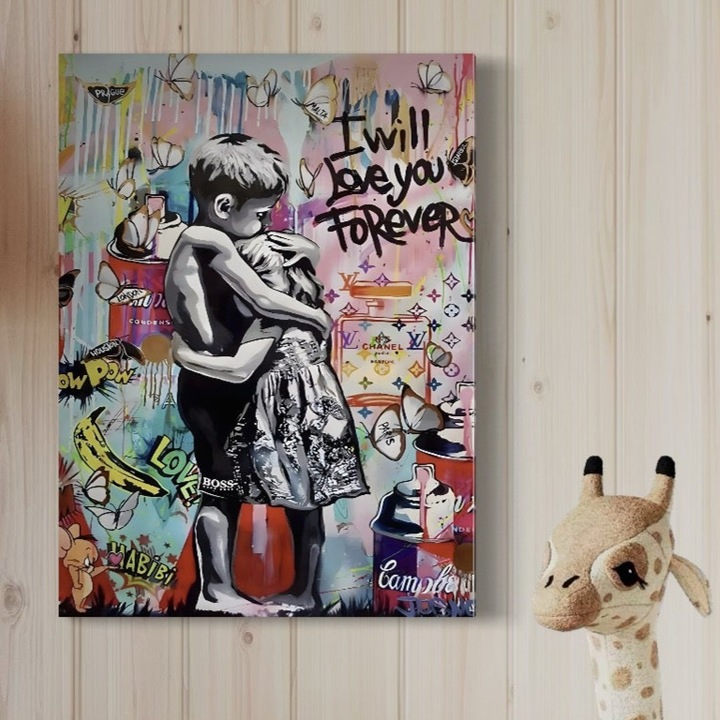 Tablou Canvas Premium, LuxCanva® C1047, Brother's Love, 80 X 110 CM, Panza Bumbac 100% 400g/m2, Sasiu Lemn, Culori, Brothers, Endless Love, Living Room, Camera Copilului, Relaxare, Culori Vibrante