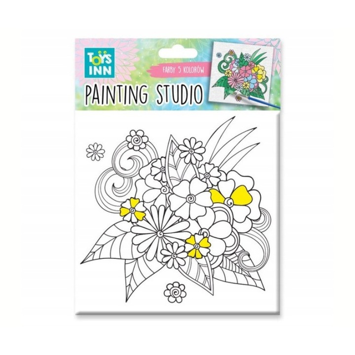 Set pictura, Stnux, Model cu flori, 15x15 cm, 5 vopsele, Multicolor