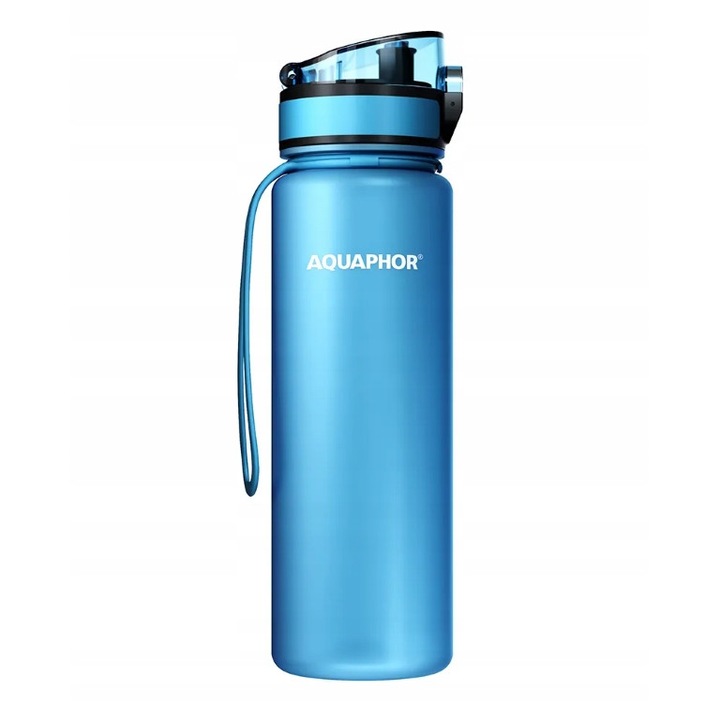 Бутилка с филтър за вода, Aquaphor, механична, без BPA, 0,5 л, синя/черна