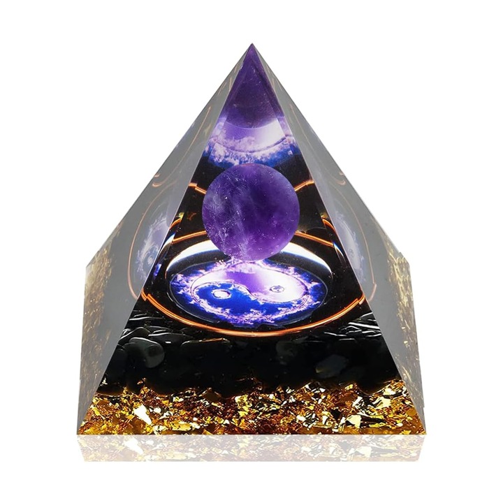 Piramida cu cristale, NUODWELL, Pentru energie pozitiva, echilibrare spirituala si protectie impotriva emisiilor electromagnetice, Pentru Ziua Mamei, incalzirea casei, ziua de nastere, Acrilic, 5 cm, Violet