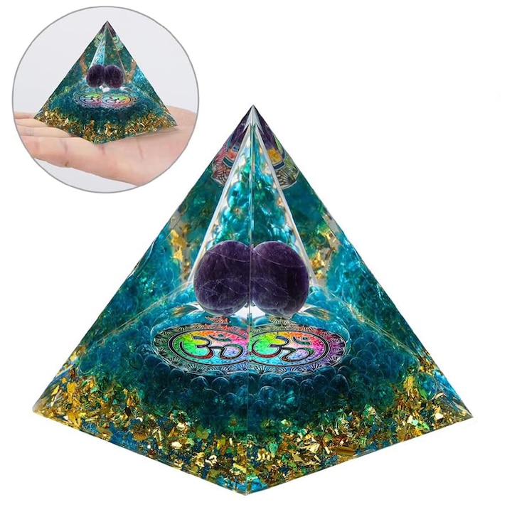Piramida cu cristale, NUODWELL, Pentru energie pozitiva, echilibrare spirituala si protectie impotriva emisiilor electromagnetice, Pentru Ziua Mamei, incalzirea casei, ziua de nastere, Acrilic, 5 cm, Multicolor