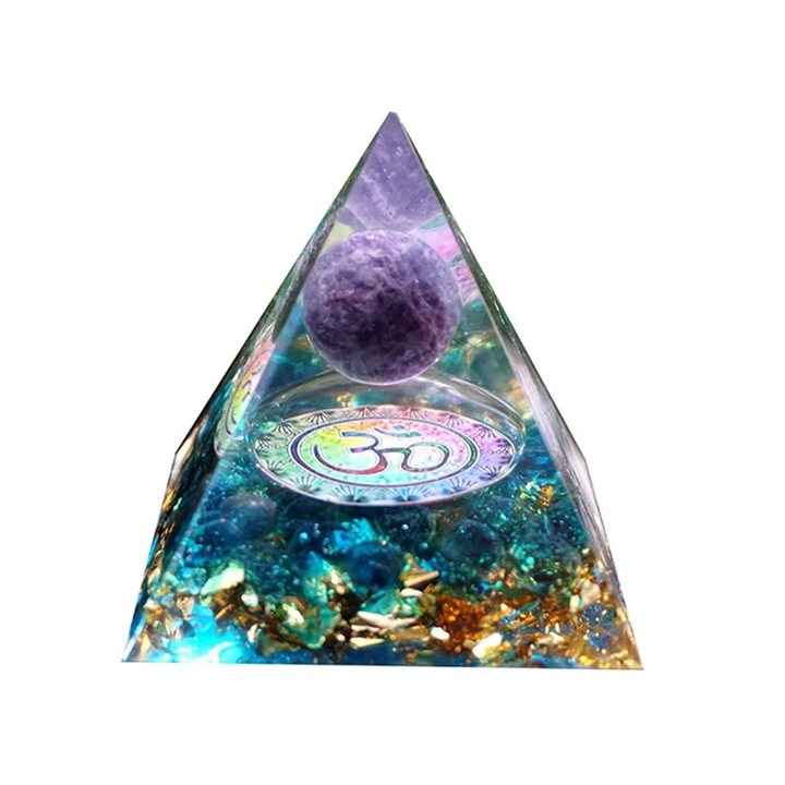 Piramida cu cristale, NUODWELL, Pentru energie pozitiva, echilibrare spirituala si protectie impotriva emisiilor electromagnetice, Pentru Ziua Mamei, incalzirea casei, ziua de nastere, Acrilic, 5 cm, Multicolor