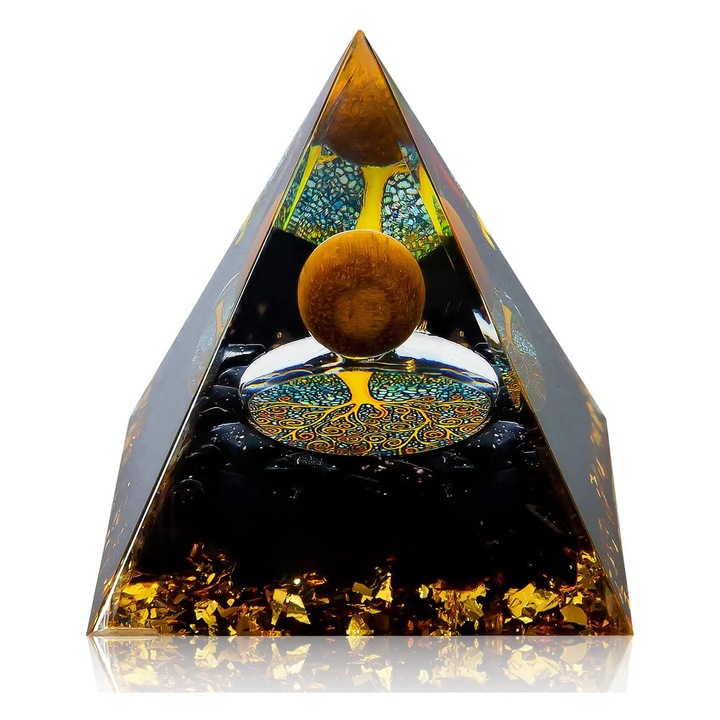 Piramida cu cristale, NUODWELL, Pentru energie pozitiva, echilibrare spirituala si protectie impotriva emisiilor electromagnetice, Pentru Ziua Mamei, incalzirea casei, ziua de nastere, Acrilic, 5 cm, Maro