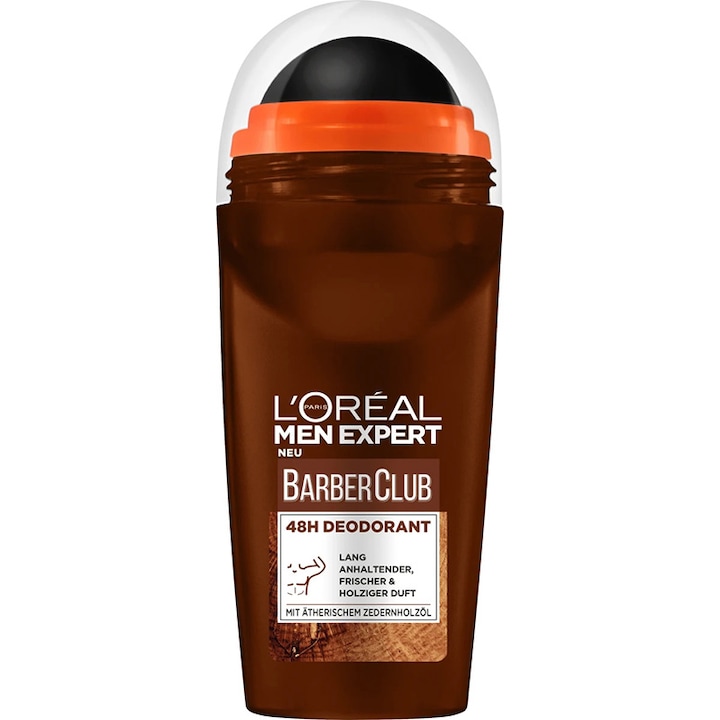 Рол-он антиперспирант, L'Oreal Men Expert, BarberClub, против прекомерно изпотяване, с кедрово масло, 48 часа защита, 50 ml