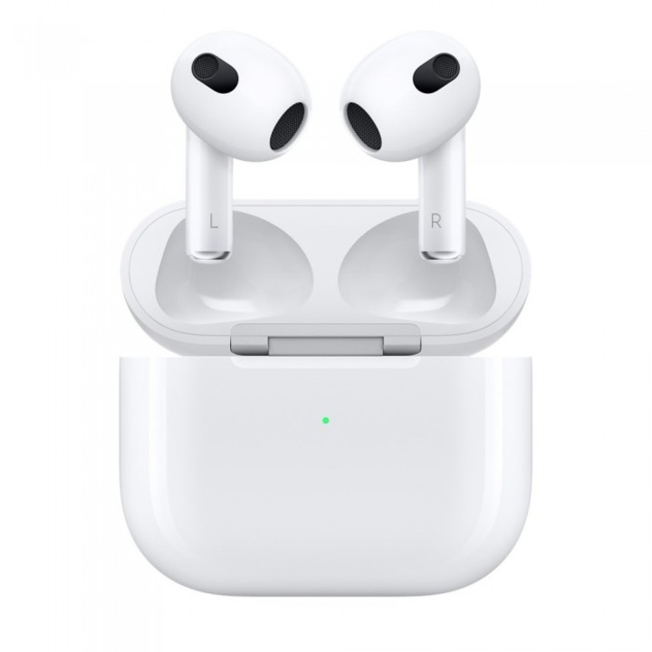 Casti in ear, Apple, AirPods, Plastic, Bluetooth 5.0, IPX4, Cablu USB-C, 54.5 x 21.38 x 46.4 mm, Alb