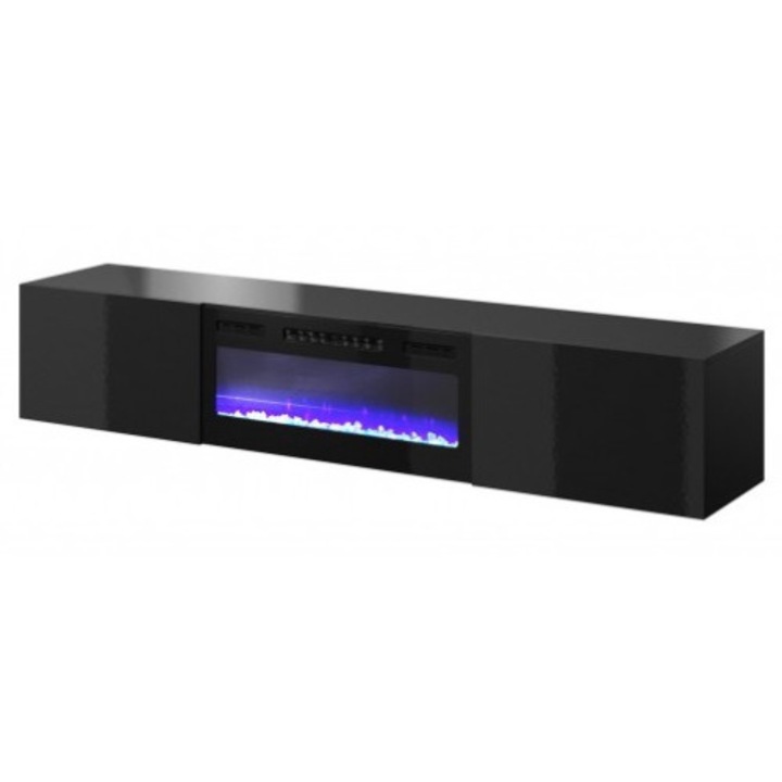 Comoda TV, Cama Meble, PAL/MDF, 37x40x200cm, Semineu electric inclus, Negru