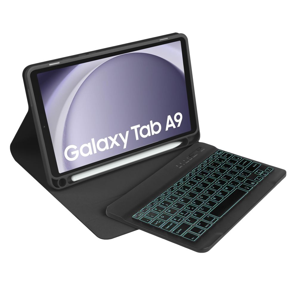 Husa cu tastatura iluminata detasabila pentru Samsung Galaxy Tab A11 / A9 8.7 inch si mouse wireless RGB iluminat LED negru