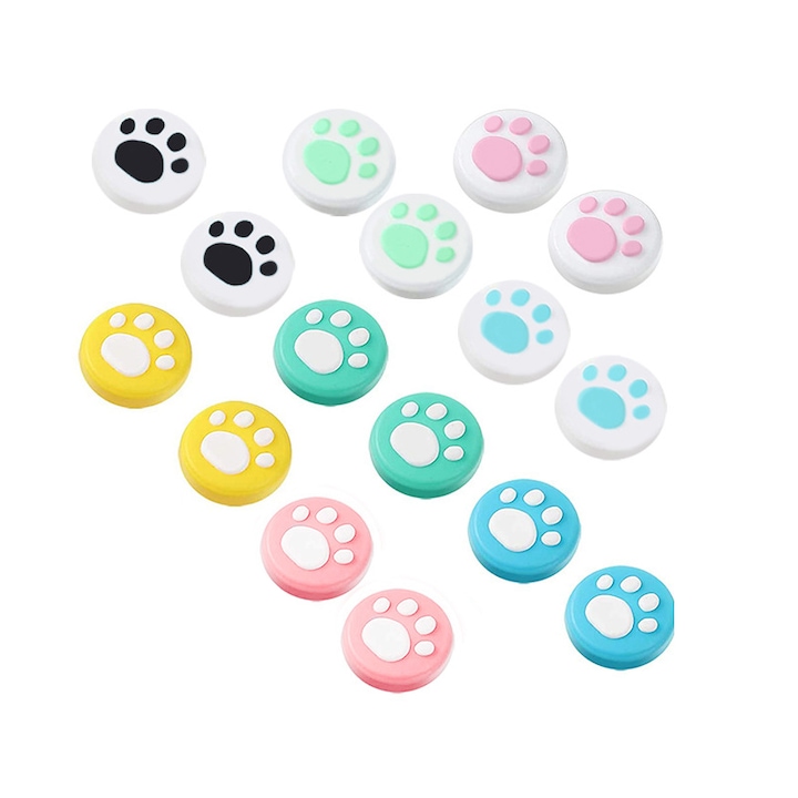 Set 16 perechi de capace pentru controler, SIHOiSi, Silicon, potrivit pentru Nintendo Switch, Multicolor